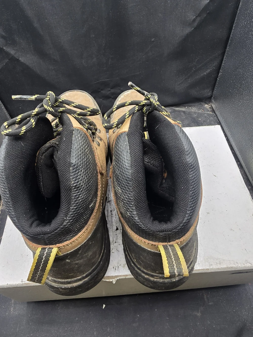 Brahma Brown and Black Men's Hiking Work Boots with Yellow Accents